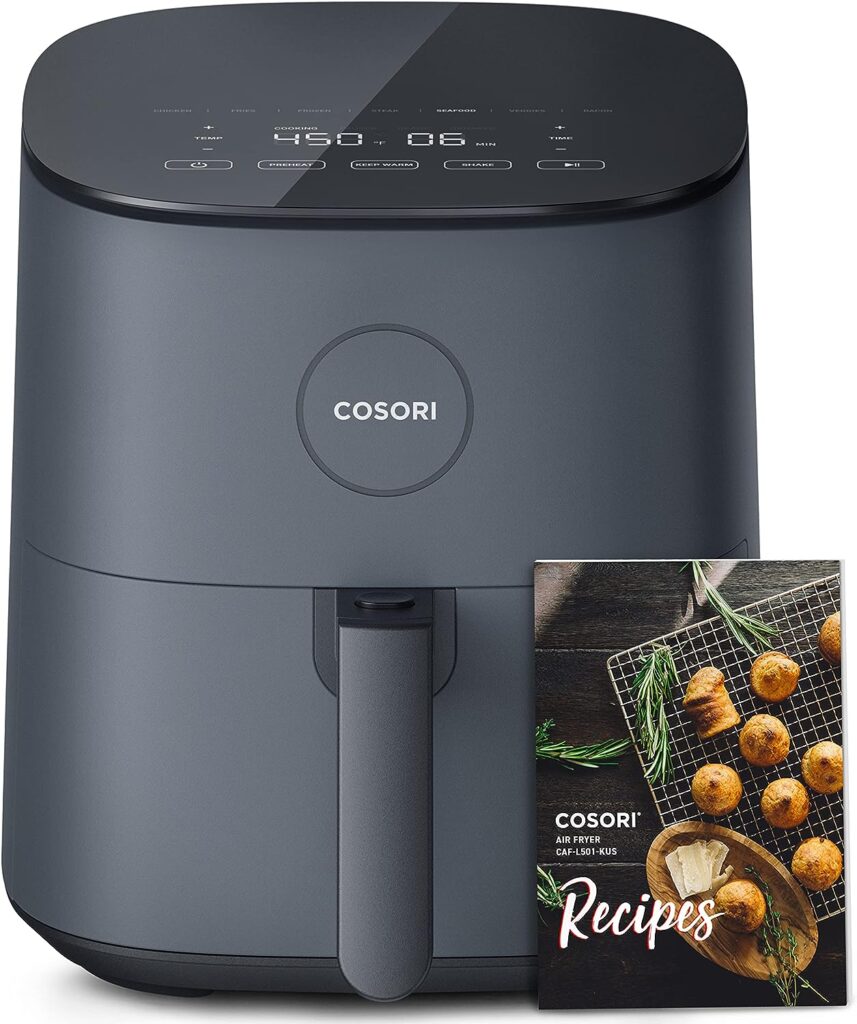 COSORI Air Fryer Pro LE 5-Qt, for Quick and Easy Meals, UP to 450℉, Quiet Operation, 85% Oil less, 130+ Exclusive Recipes, 9 Customizable Functions in 1, Compact, Dishwasher Safe, Gray