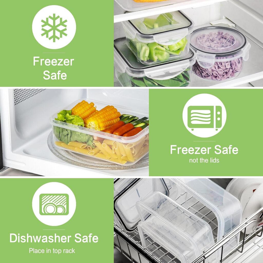 HOMBERKING 32 Pieces Food Storage Containers Set with Snap Lids (16 Lids + 16 Containers), Meal Prep Airtight Plastic Containers, BPA-Free Lunch Containers for Kitchen Organization, Pantry, Home, Black