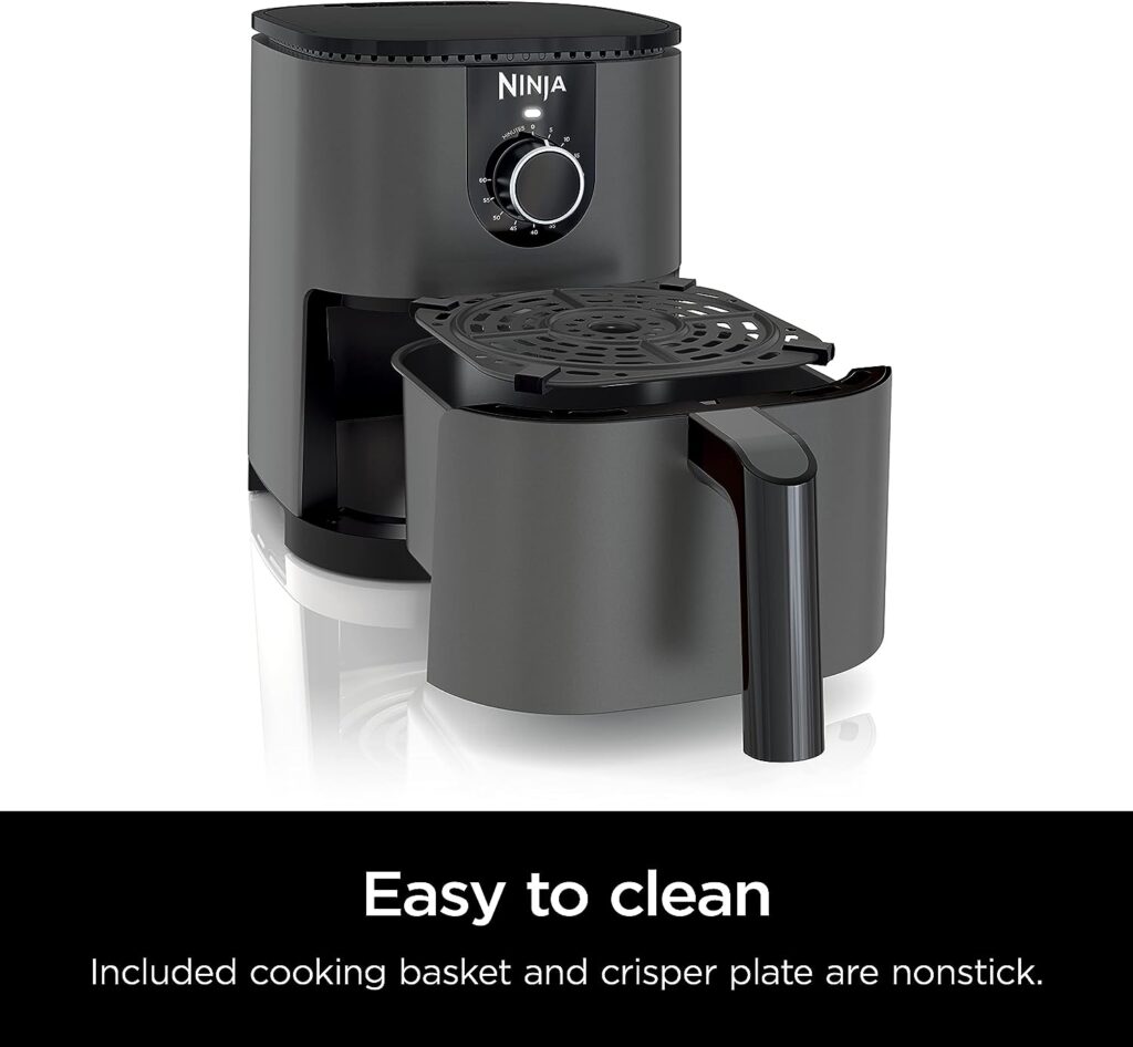 Ninja AF080 Mini Air Fryer, 2 Quarts Capacity, Compact, Nonstick, with Quick Set Timer, Grey
