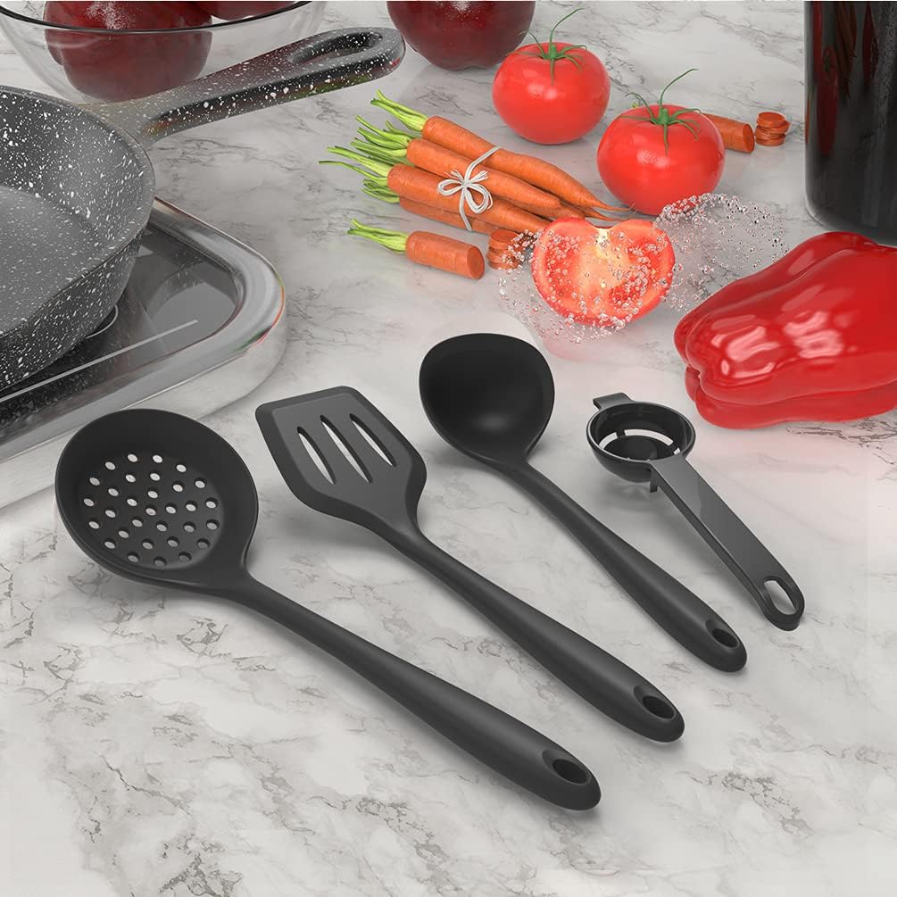 Silicone Cooking Utensils Set - 446°F Heat Resistant Kitchen Utensils,Turner Tongs,Spatula,Spoon,Brush,Whisk,Kitchen Utensil Gadgets Tools Set for Nonstick Cookware,Dishwasher Safe (BPA Free)