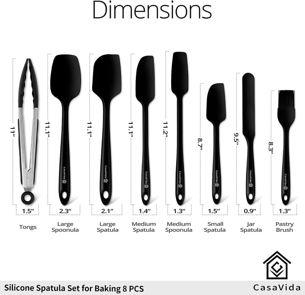 Silicone Spatula Set One-piece Seamless - High Heat Resistant Non Stick Bakery Spatula Sets Flexible BPA Free Dishwasher Safe Kitchen Utensils Bakeware Cookware Cooking Baking Mixing Black By CasaVida