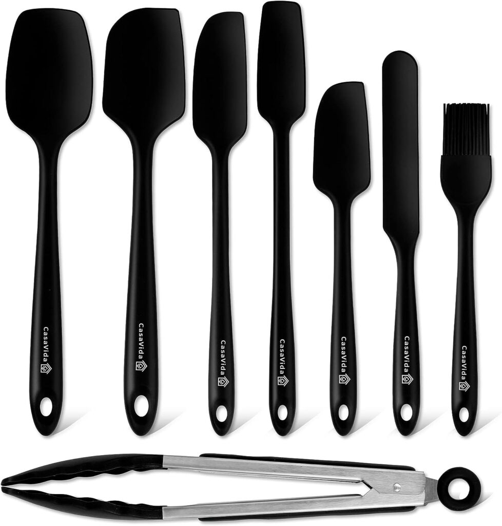 Silicone Spatula Set One-piece Seamless - High Heat Resistant Non Stick Bakery Spatula Sets Flexible BPA Free Dishwasher Safe Kitchen Utensils Bakeware Cookware Cooking Baking Mixing Black By CasaVida