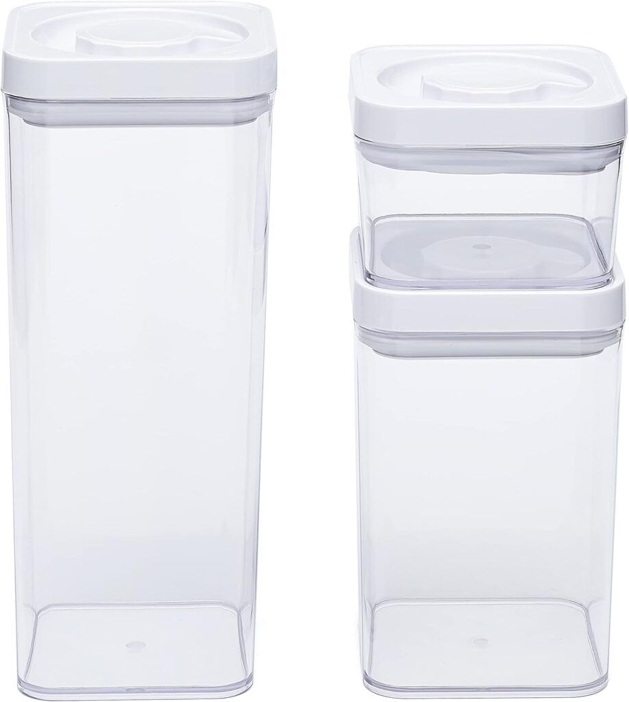 Amazon Basics 10-Piece Square Airtight Food Storage Containers for Kitchen Pantry Organization, BPA Free Plastic, Clear