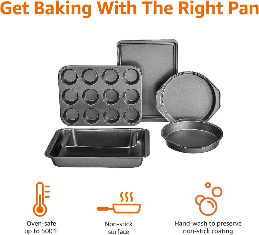 Amazon Basics 6 Piece Nonstick, Carbon Steel Oven Bakeware Baking Set, 40.5 cm x 28.5 cm x 15 cm