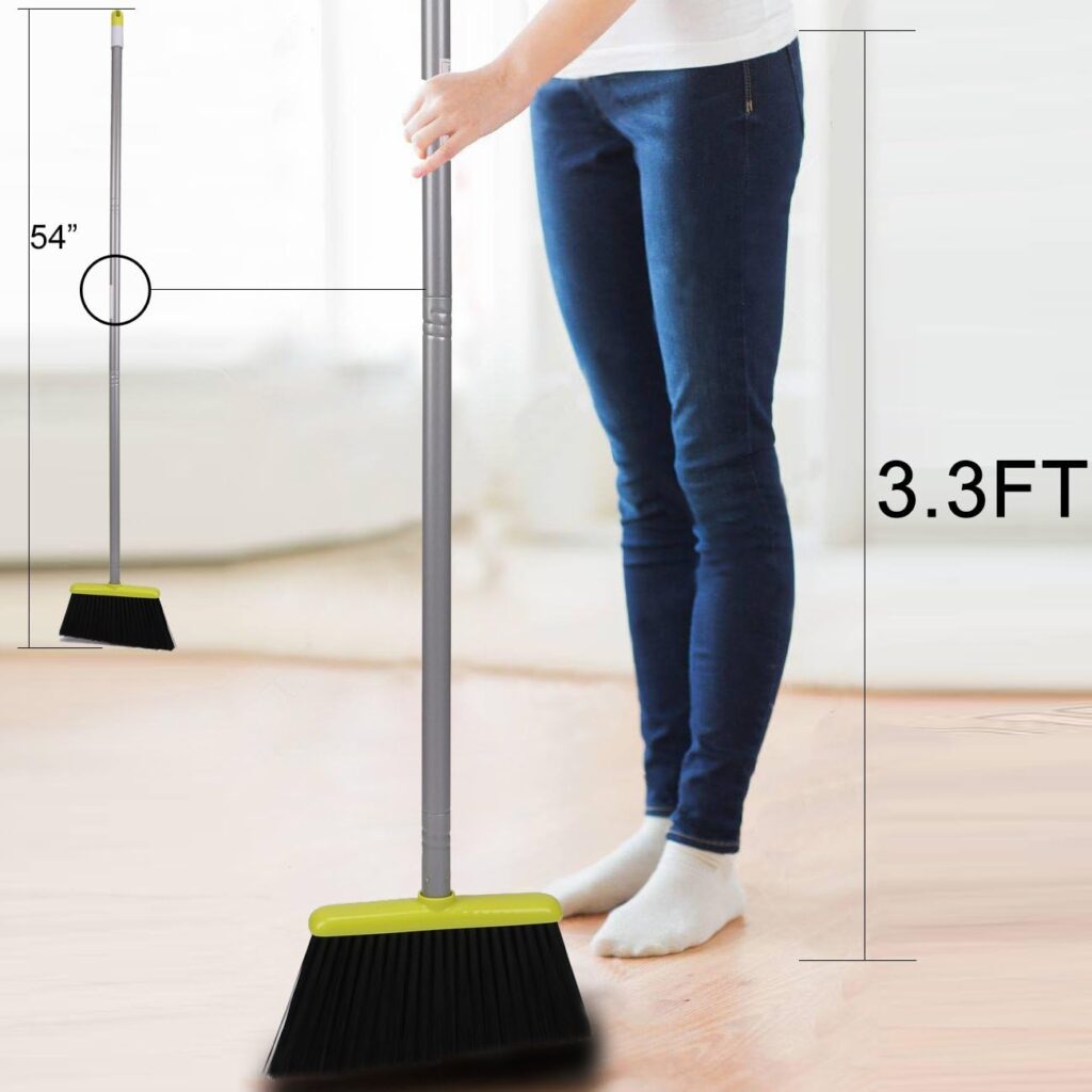 Broom and Dustpan Set, TreeLen Broom with Dust Pan with Long Handle Combo Set for Office and Home Standing Upright Sweep Use with Lobby Broom
