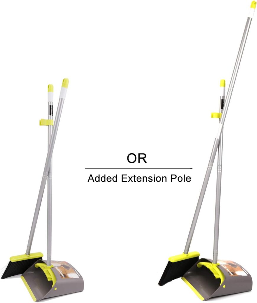 Broom and Dustpan Set, TreeLen Broom with Dust Pan with Long Handle Combo Set for Office and Home Standing Upright Sweep Use with Lobby Broom
