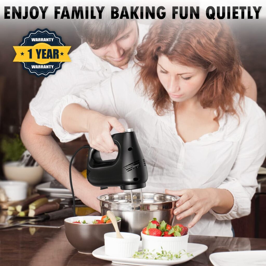 GUALIU Electric Hand Mixer with Stainless Steel Egg Beater, Dough Hook Attachment and Storage Bag Compact Lightweight Hand Mixer for Baking Cakes, Eggs, Cream Food Mixers. Turbocharged /5 Speed + Eject Button Kitchen Blender