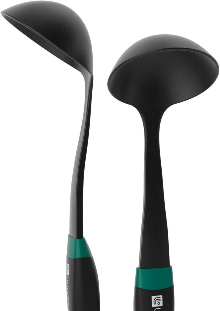 Linoroso Nylon Cooking Utensils Set, 7 Pieces Elevate Kitchen Utensil Set with Exquisite Rotating Stand, Innovative Weighted Handle, Easy to Clean, Black  Peacock Green (BPA Free, Non Toxic)