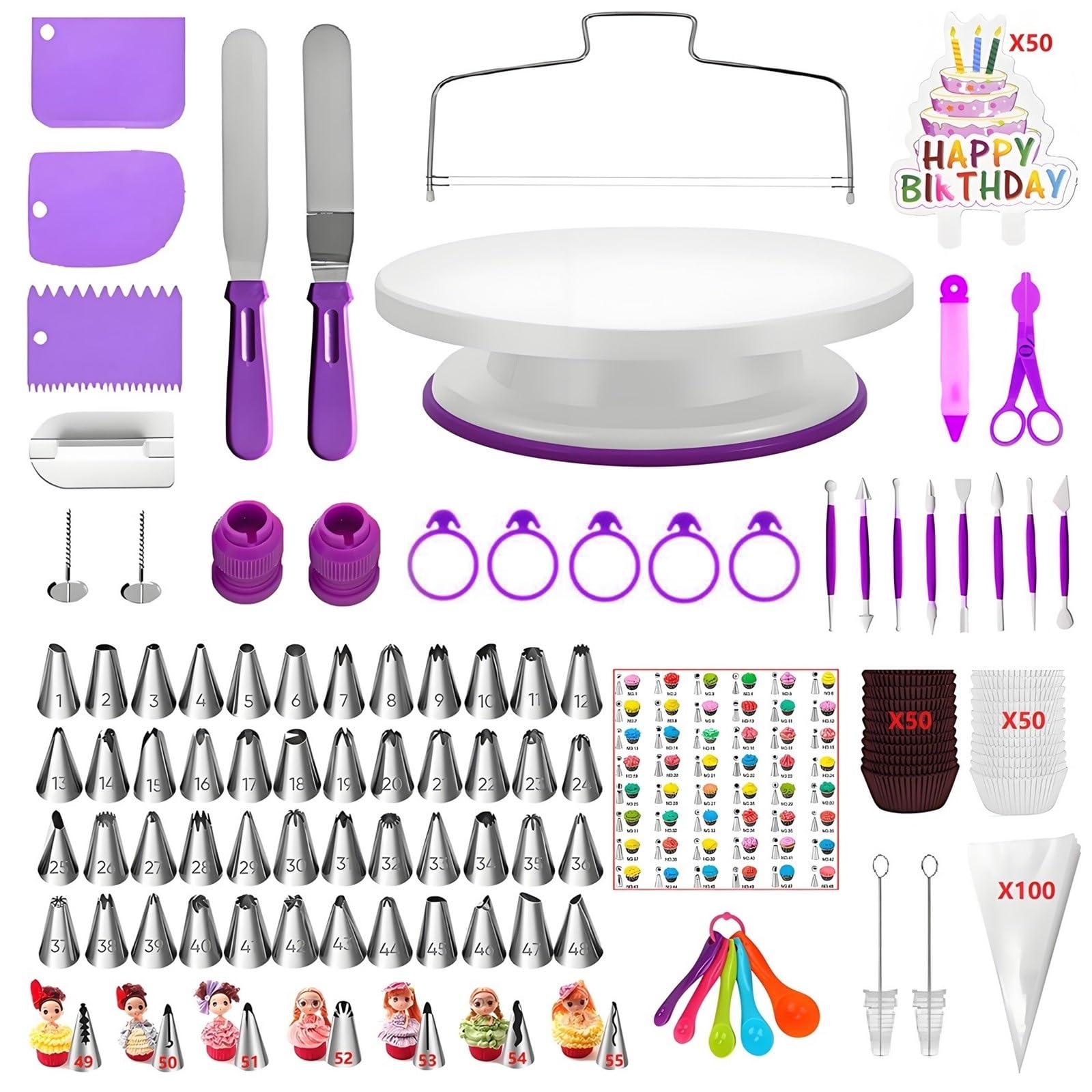ANSLYQA Cake Decorating Kit, 340 Pcs Baking Tools, Cake Turntable, Leveler, Icing Tips, Spatulas, Scrapers, Pastry Bags