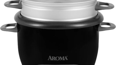 Aroma Housewares 6-cup rice cooker and food steamer, black