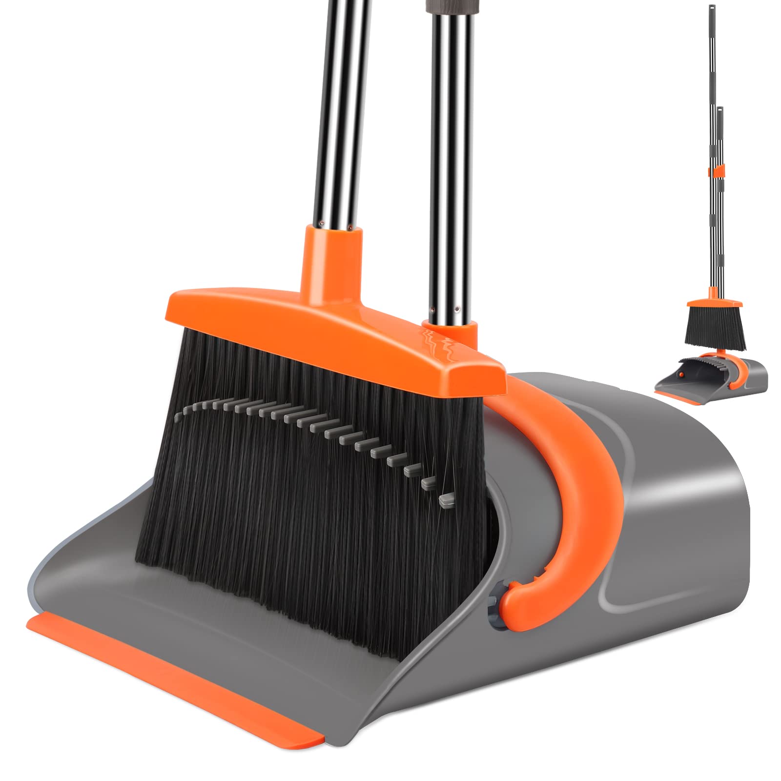 Ivandar Broom and Dustpan Set for Home, Long Handle Broom with Upright Standing Dustpan Ivandar Broom and Dustpan Set for Home, Long Handle Broom with Upright Standing Dustpan