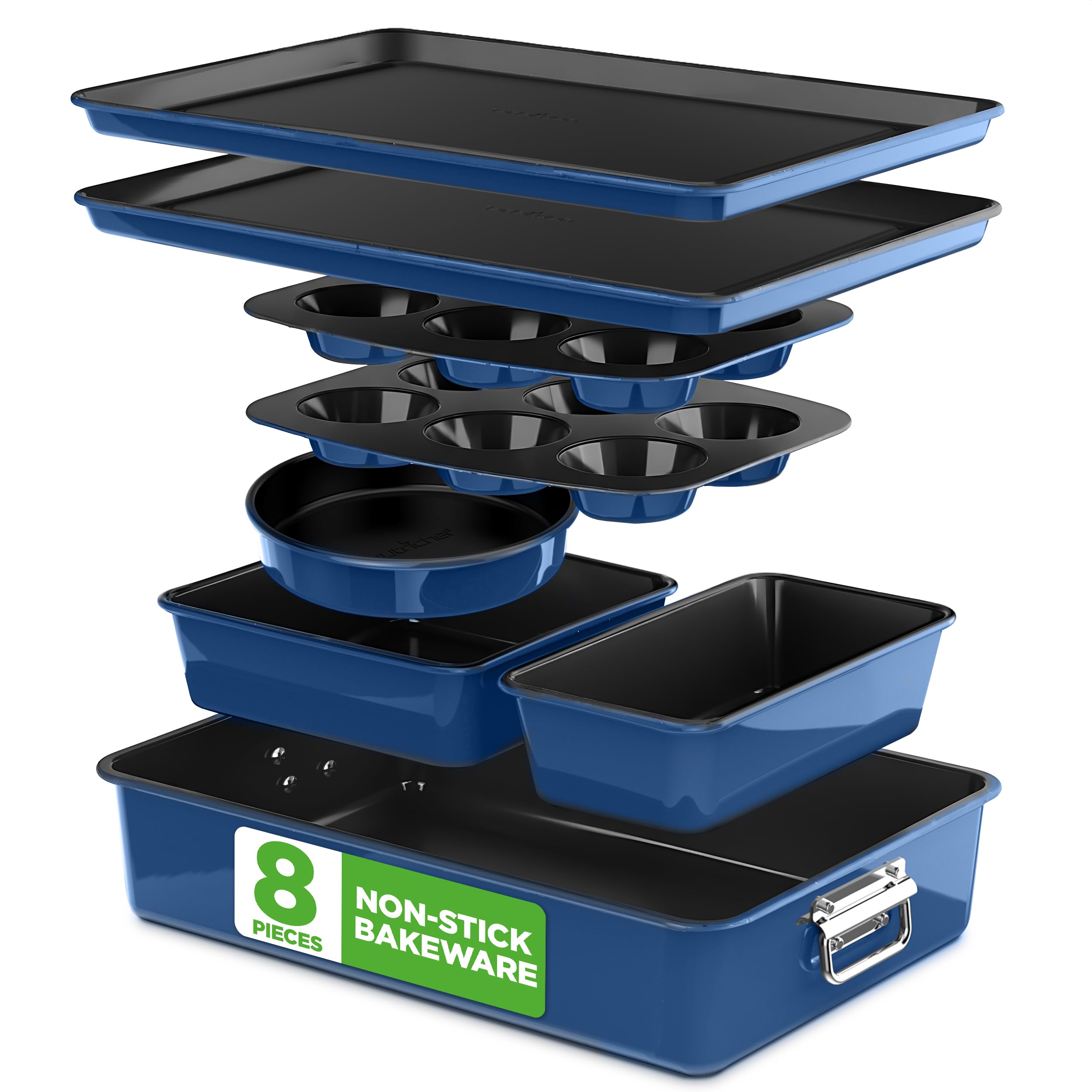 NutriChef 8-Piece Nonstick Stackable Bakeware Set, 450 Degrees F Oven Safe NutriChef 8-Piece Nonstick Stackable Bakeware Set, 450 Degrees F Oven Safe