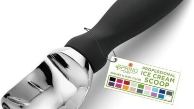 Spring Chef Heavy Duty Metal Ice Cream Scoop with black soft grip handle
