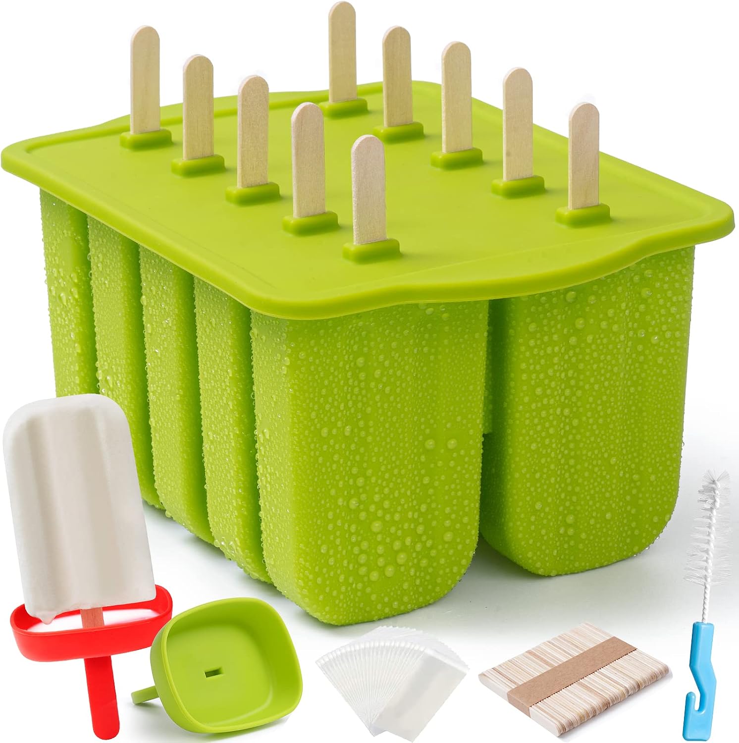 Silicone popsicle mold set with wooden sticks