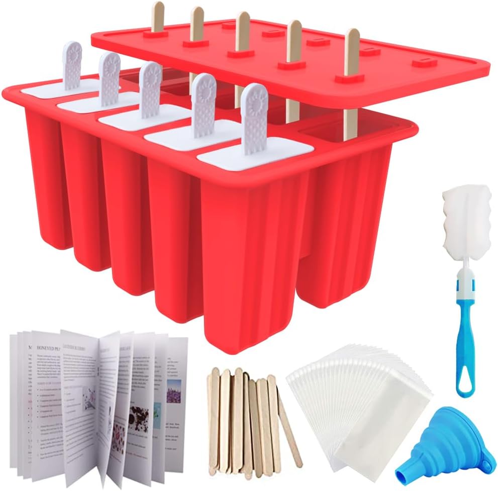 Ten cavity silicone popsicle mold set with sticks