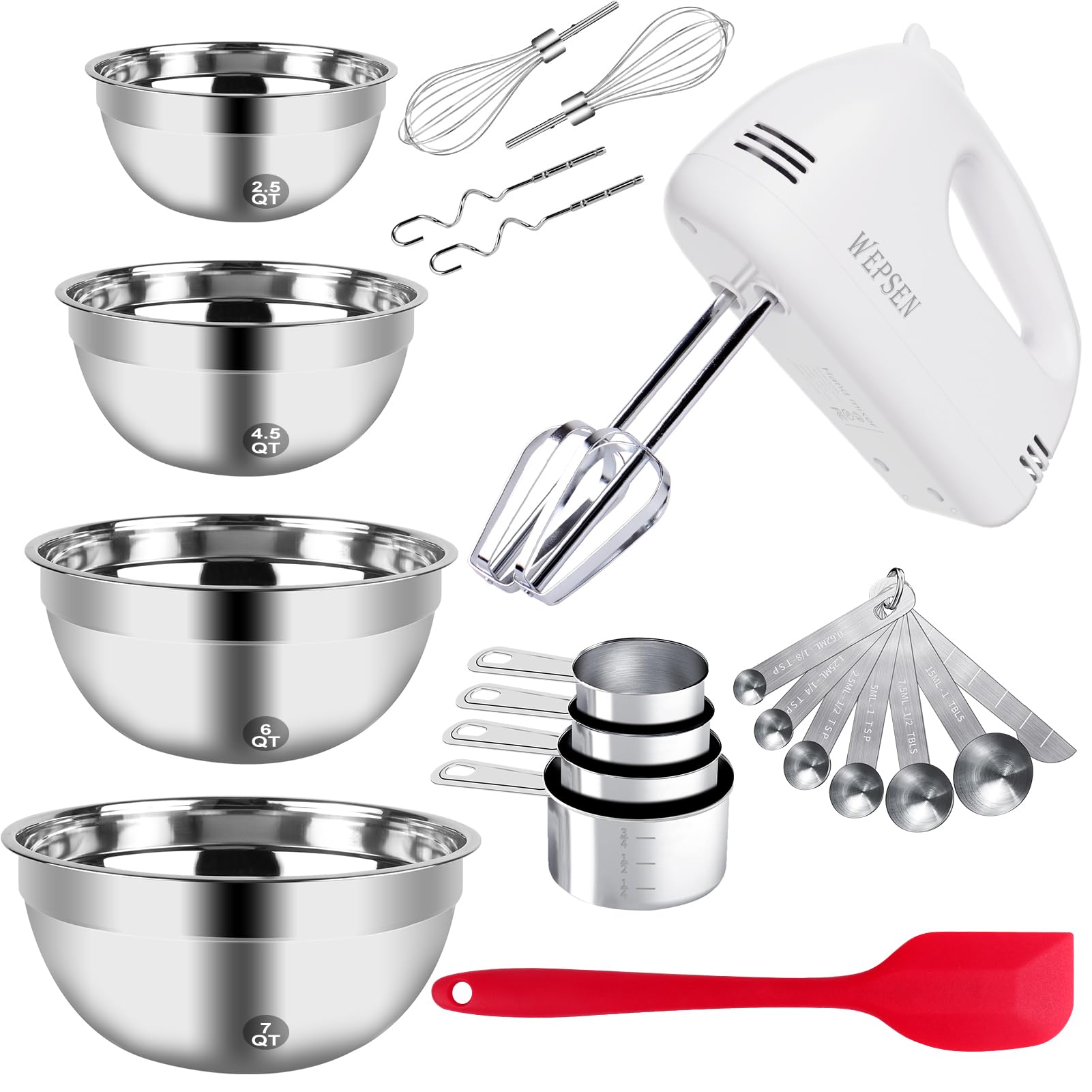 WEPSEN 5-Speed Electric Hand Mixer with 4 Mixing Bowls Set WEPSEN 5-Speed Electric Hand Mixer with 4 Mixing Bowls Set