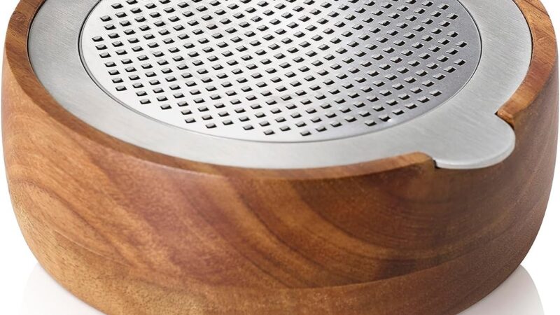 AdHoc Cut n Serve Fine Grater with acacia wood bowl and stainless steel grating blade