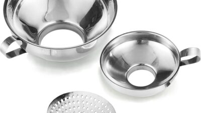 Delove stainless steel wide-mouth jam funnels, large and small, with perforated strainer