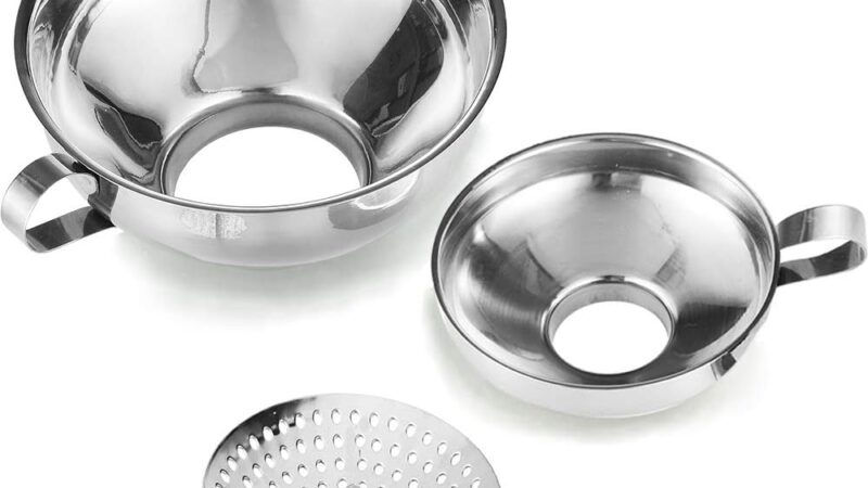 Delove stainless steel wide-mouth jam funnels, large and small, with perforated strainer