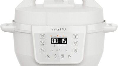 Instant Pot 3.8L electric multi-cooker with digital display on white background