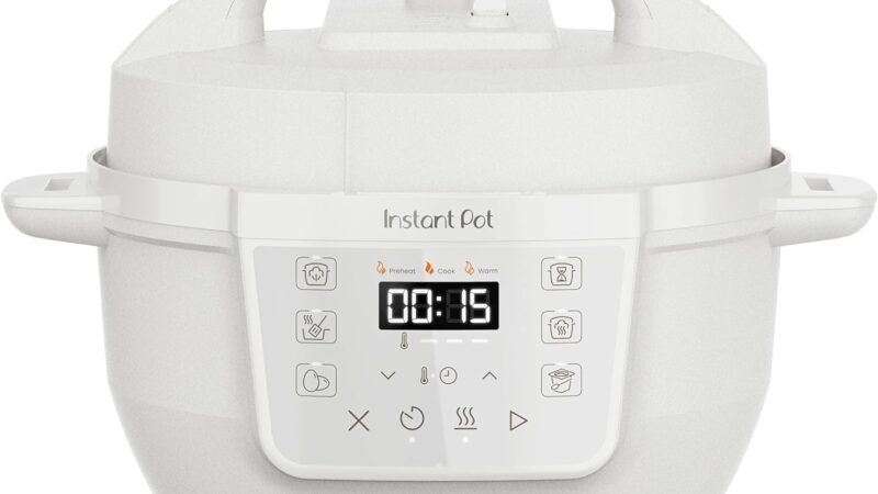 Instant Pot 3.8L electric multi-cooker with digital display on white background