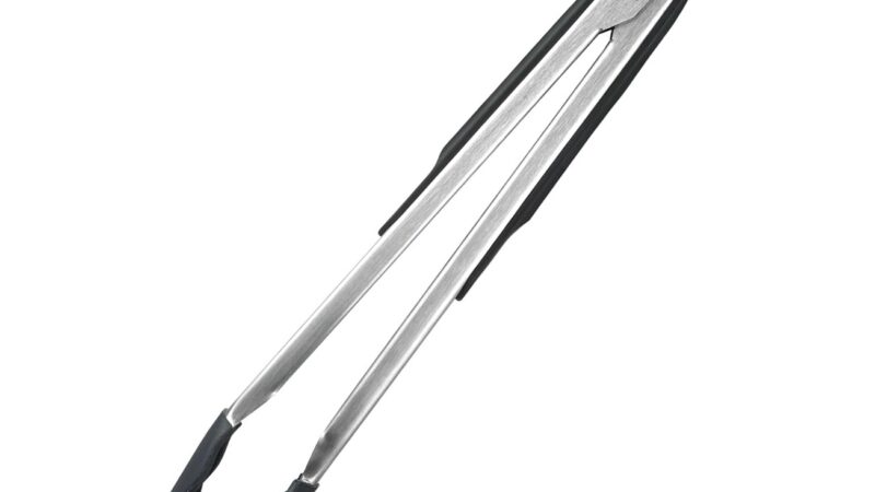 OXO Good Grips 12-inch stainless steel tongs with black silicone heads