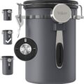 Veken airtight stainless steel coffee canister in gray with date tracker lid and scoop