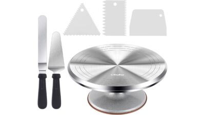 Ohuhu 12 inch aluminium cake turntable with two icing spatulas and three icing combs