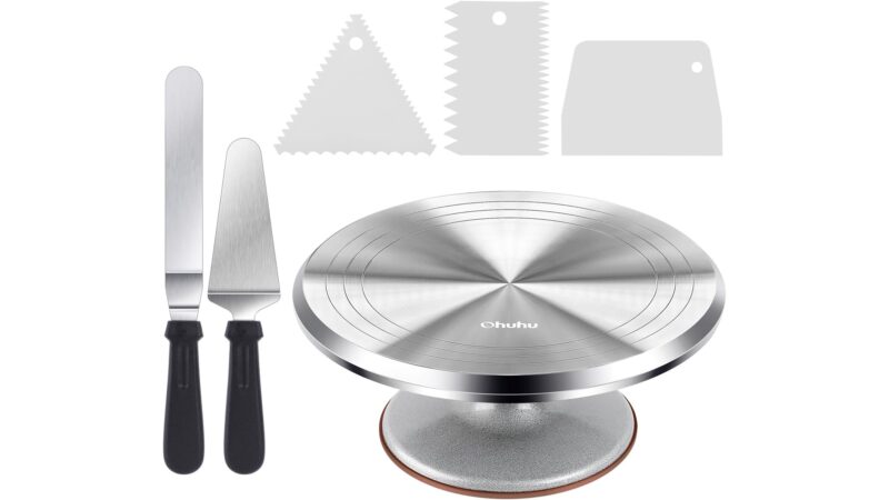 Ohuhu 12 inch aluminium cake turntable with two icing spatulas and three icing combs