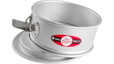 Fat Daddio's 9 by 3 inch anodised aluminium springform pan with the base removed