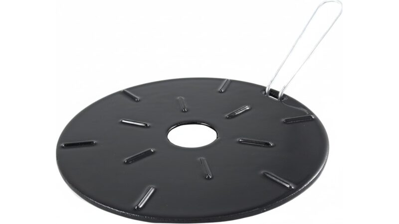 Ilsa black enamelled cast iron heat diffuser plate with a removable wire handle