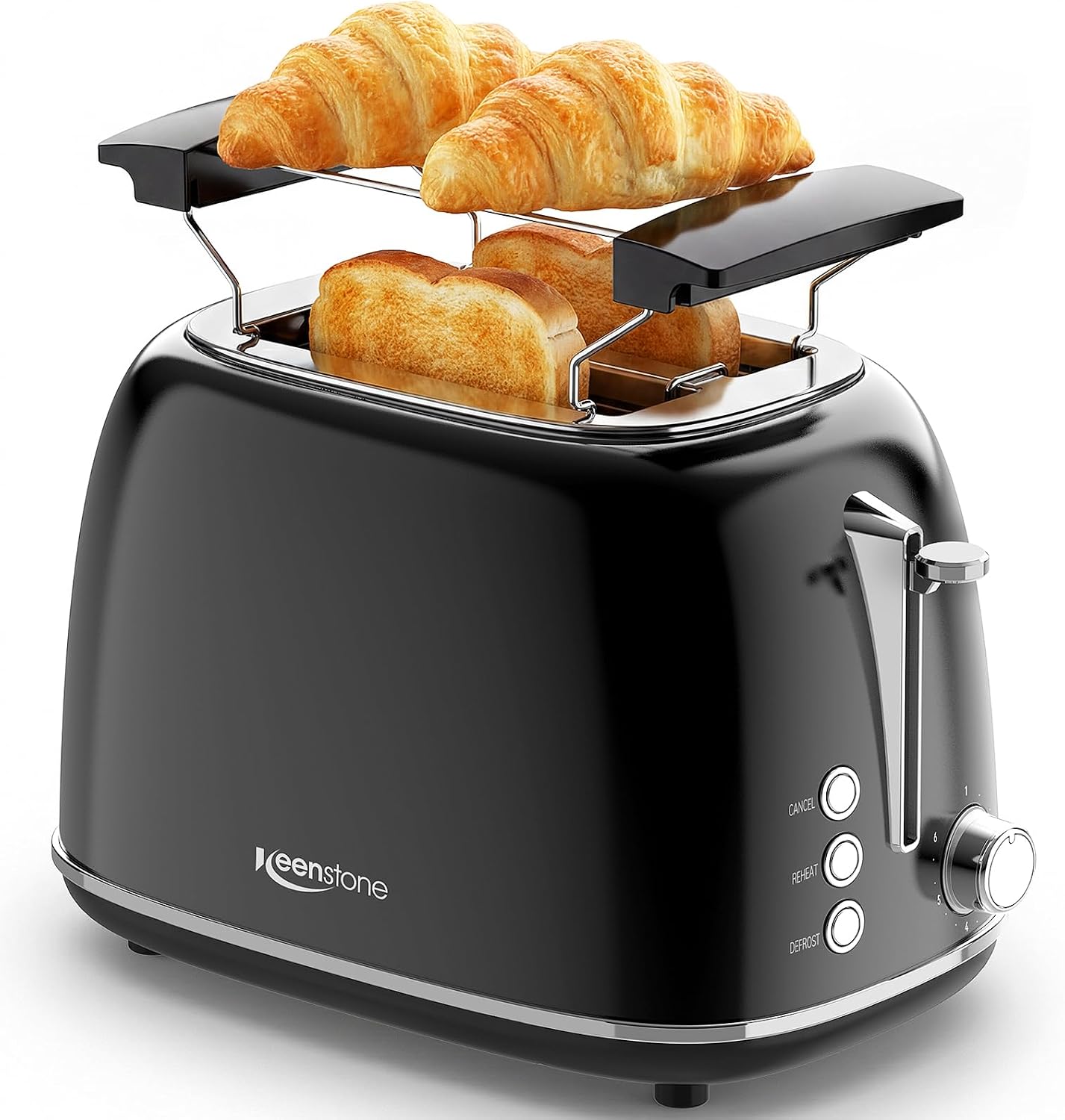 Keenstone retro 2 slice stainless steel toaster in black