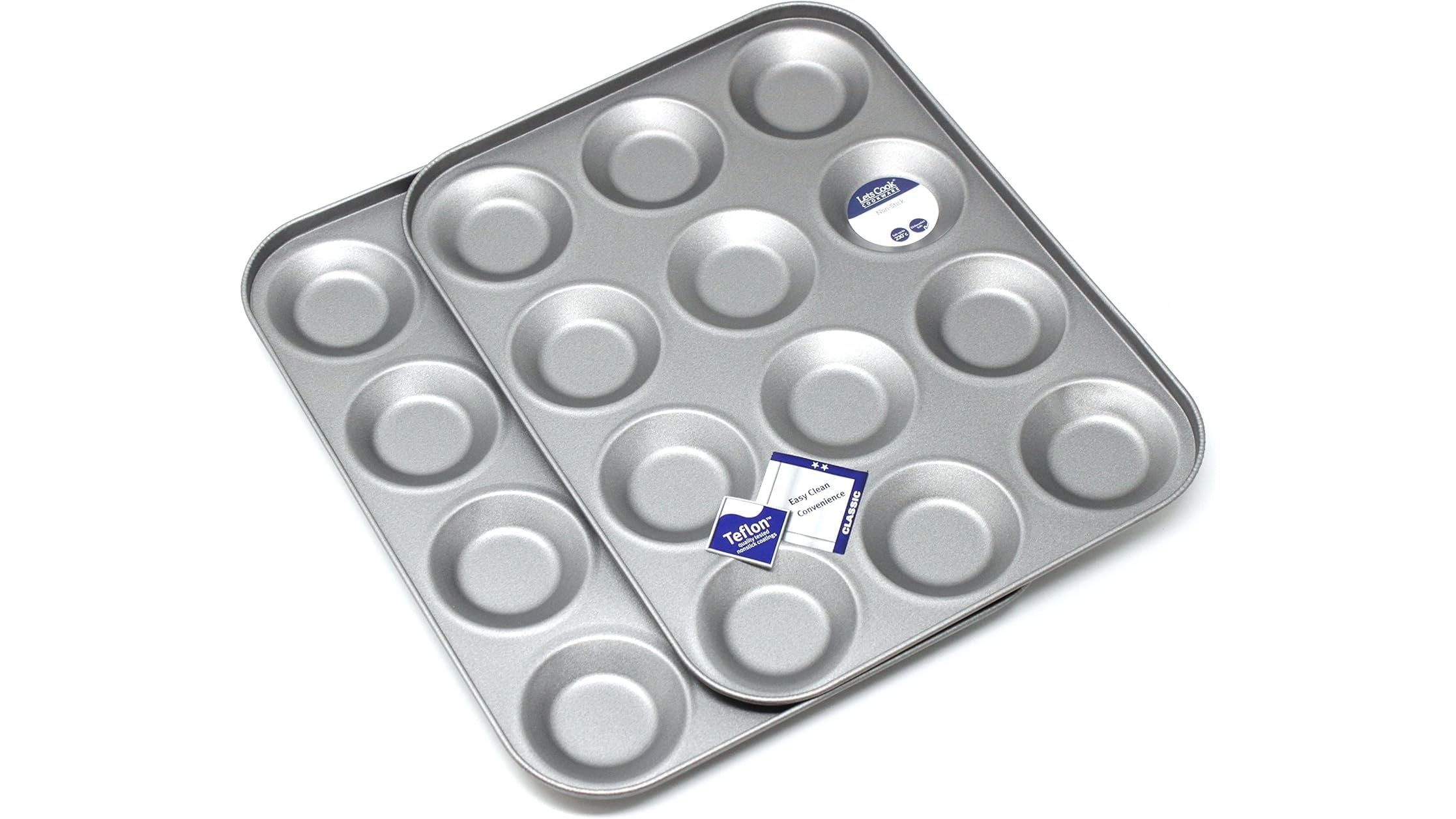 Lets Cook 12 hole non-stick mince pie and bun tins, twin pack Lets Cook 12 hole non-stick mince pie and bun tins, twin pack