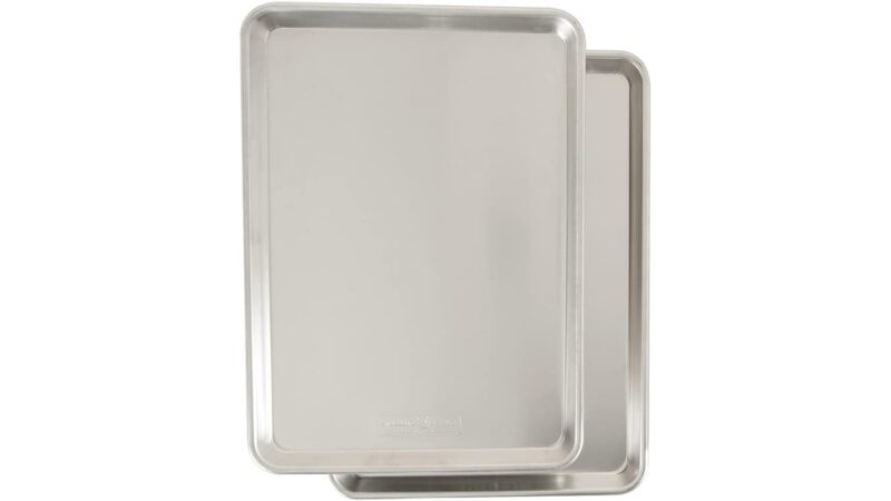 Two Nordic Ware Naturals plain aluminium half sheet baking trays