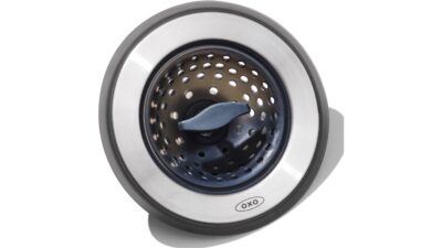OXO Good Grips 2-in-1 sink strainer and stopper with stainless steel rim and silicone basket