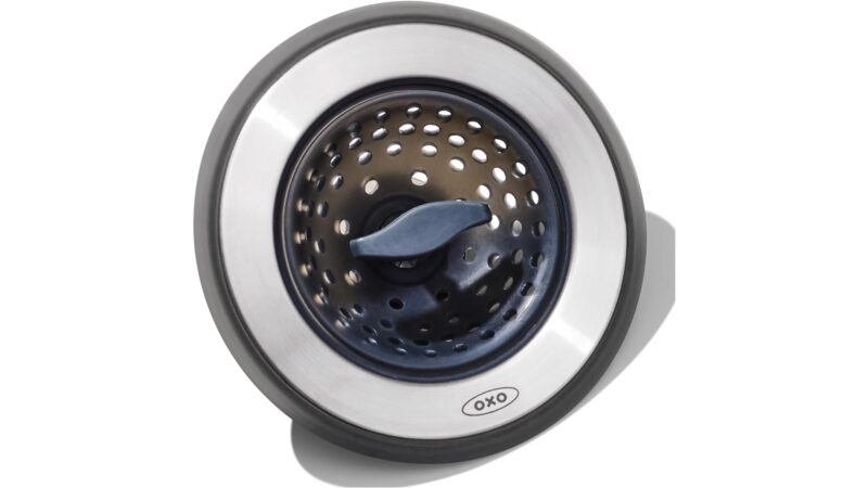 OXO Good Grips 2-in-1 sink strainer and stopper with stainless steel rim and silicone basket