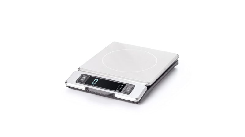 OXO Good Grips stainless steel digital kitchen scale with pull-out display