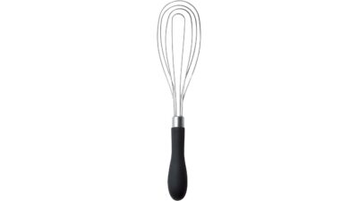 OXO Good Grips flat whisk with four stainless steel wires and a black handle