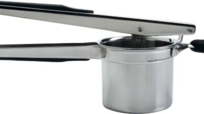 OXO Good Grips stainless steel potato ricer with soft handles