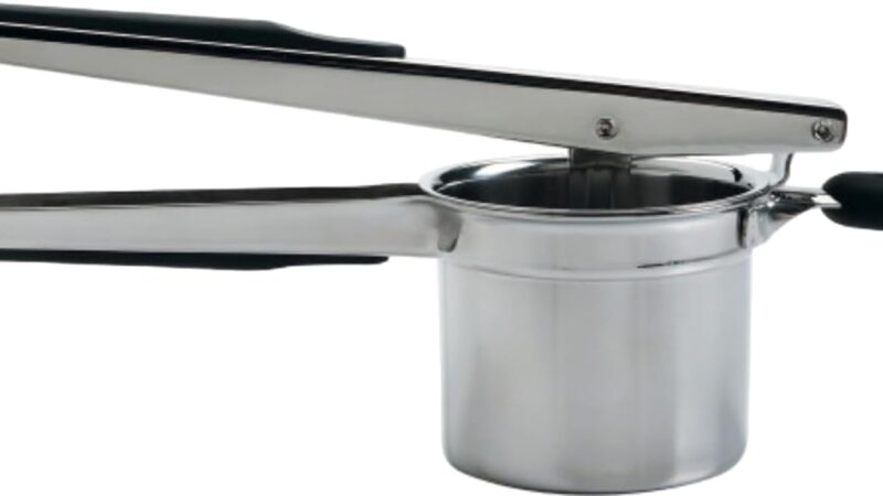 OXO Good Grips stainless steel potato ricer with soft handles
