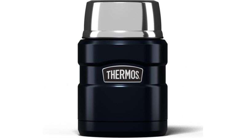 Midnight blue Thermos Stainless King 470ml food flask with a stainless steel lid