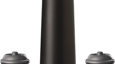Vacu Vin Original wine saver vacuum pump in black with two grey rubber vacuum stoppers